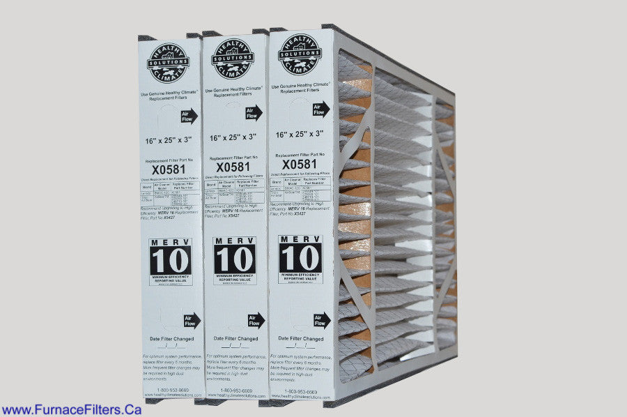 Lennox X0581 16x25x3 MERV 11 Furnace Air Filter - Healthy Climate Replacement for BMAC 12C (3-Pack) - Improves Indoor Air Quality for Homes & Offices