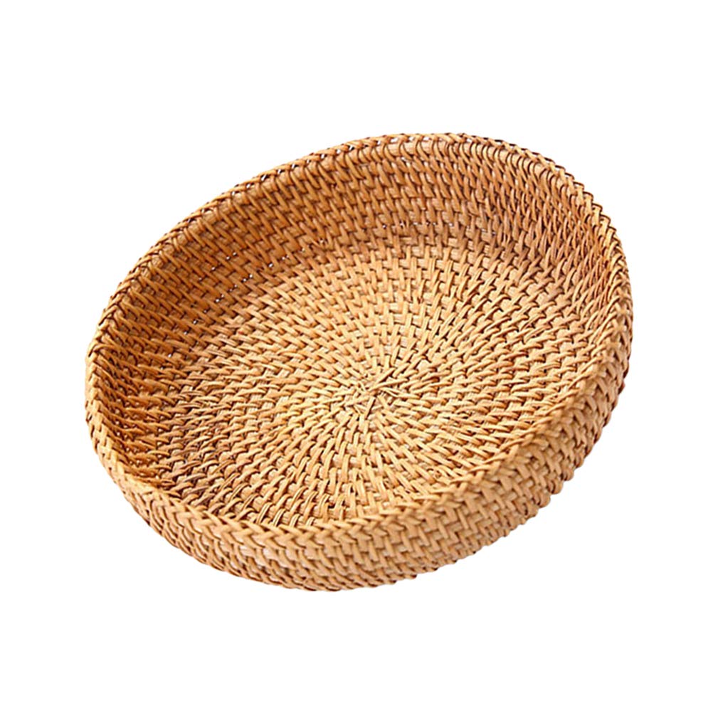 VOSAREA Natural Rattan Storage Box - Round Serving Tray, Snack Bowl & Candy Dish - Multifunctional Home Organizer for Kitchen, Living Room & Dining Table Decor