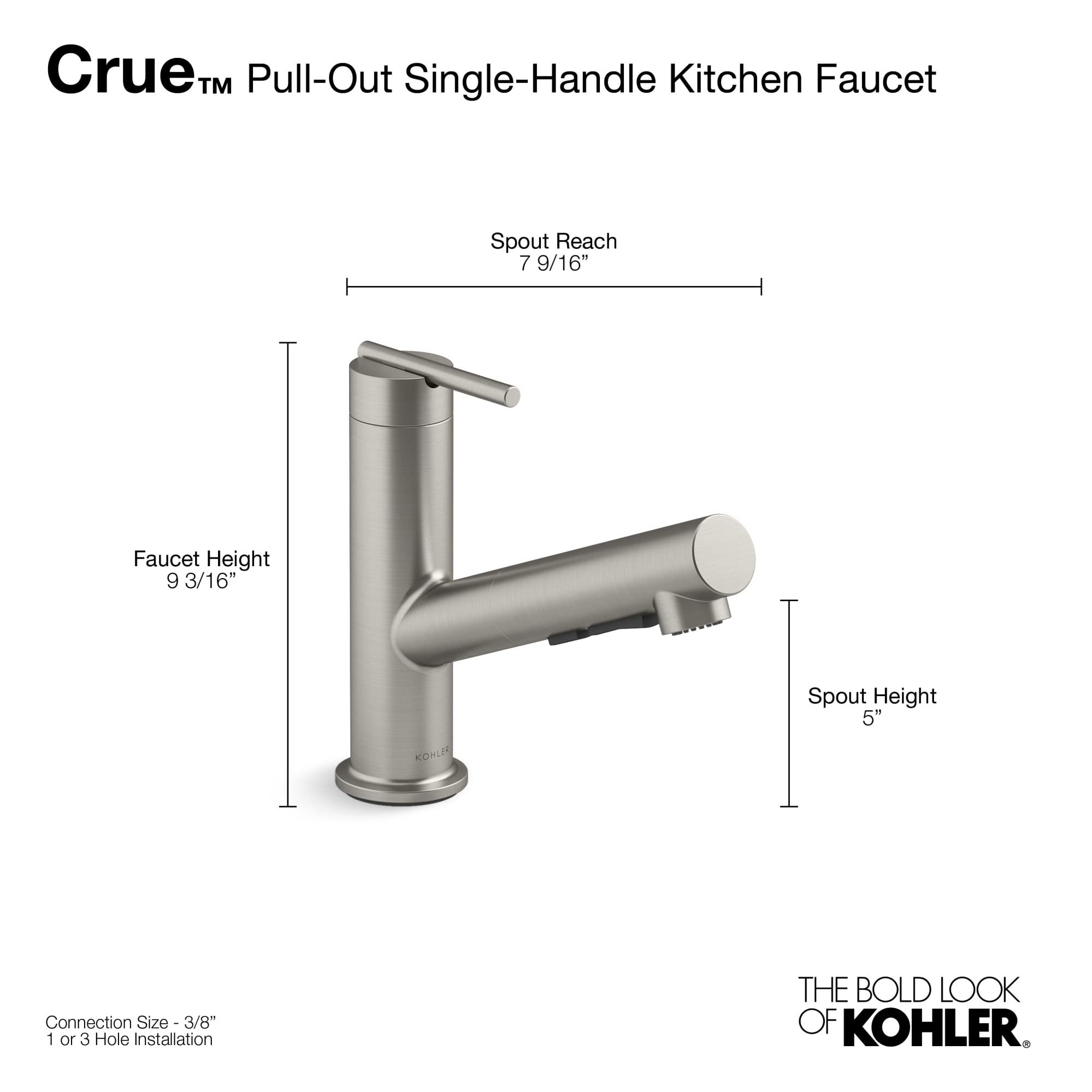 KOHLER 22976-BL Crue Pull-Out Kitchen Faucet with Sprayer - Single Handle Matte Black Utility Faucet for Modern Kitchens & Bar Sinks