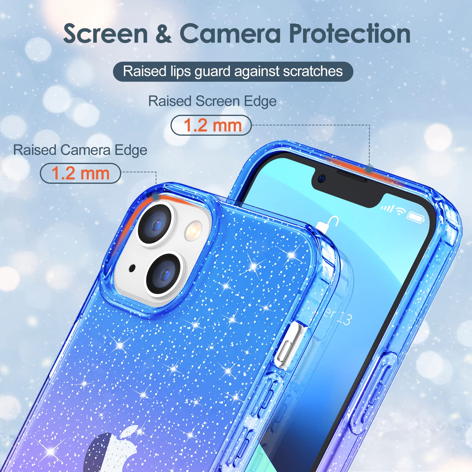 Hython Glitter Case for iPhone 13 - Sparkly Clear TPU Protective Cover with Anti-Scratch & Shockproof Design | Slim Fit Cute Phone Case for Women & Girls (Blue/Purple Glitter) | Perfect for Everyday Use, Parties & Gifting