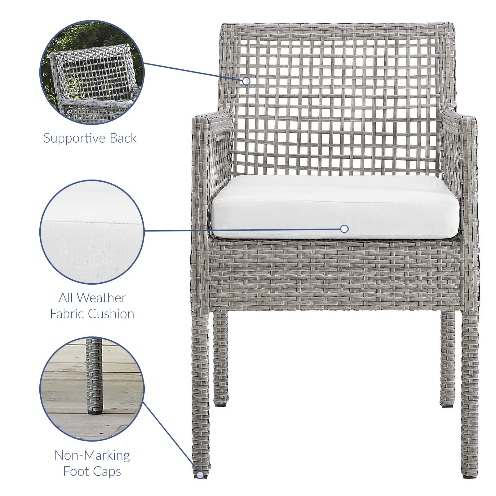 Modern Contemporary Outdoor Patio Dining Chairs - Set of 2 Rattan Armchairs in Gray & White - Perfect for Backyard, Garden, Poolside & Balcony Relaxation
