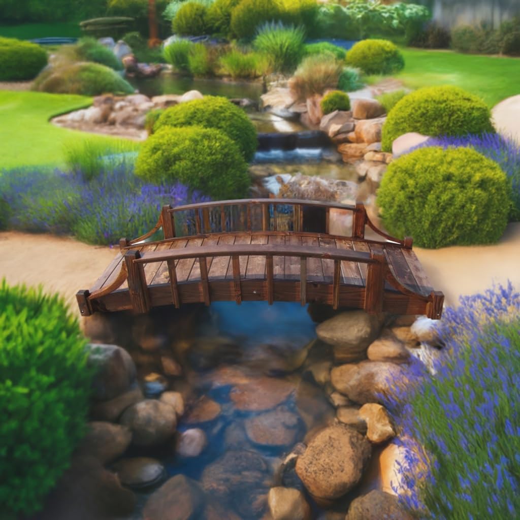 8ft Brown Wooden Garden Bridge for Country Landscaping - Perfect for Backyard, Pond, or Creek Decoration