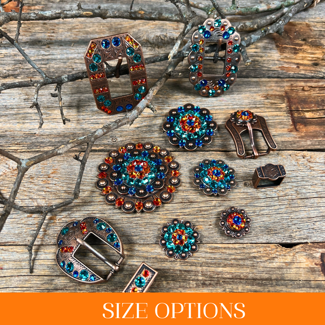 Copper Capri Fire Opal Teal Crystal Conchos - 1
