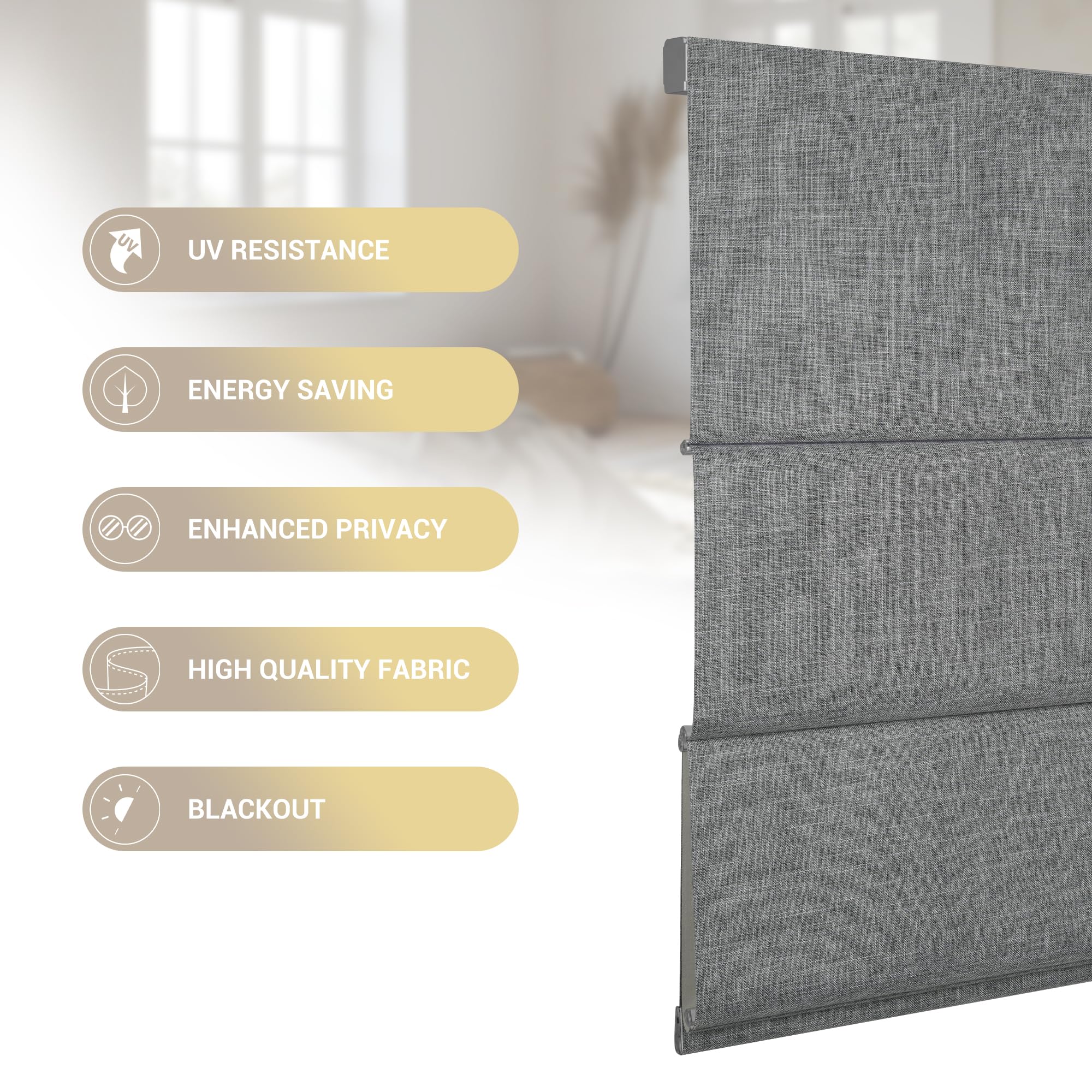 Blackout Cordless Roman Shades for Windows - Custom Thermal Insulated UV Protection Linen Roman Blinds (38
