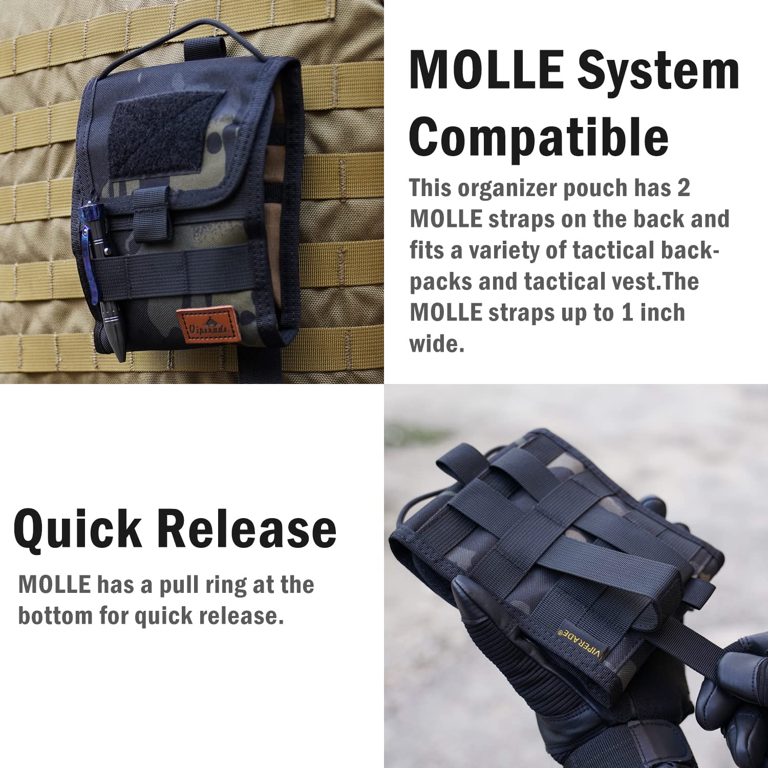 VIPERADE VE12 Folding EDC Organizer Pouch - Molle Compatible Tool Bag & Trifold Utility Pouch for Outdoor Gear, Tactical Equipment & Everyday Carry Essentials | Perfect for Camping, Hiking, Work & Travel Organization