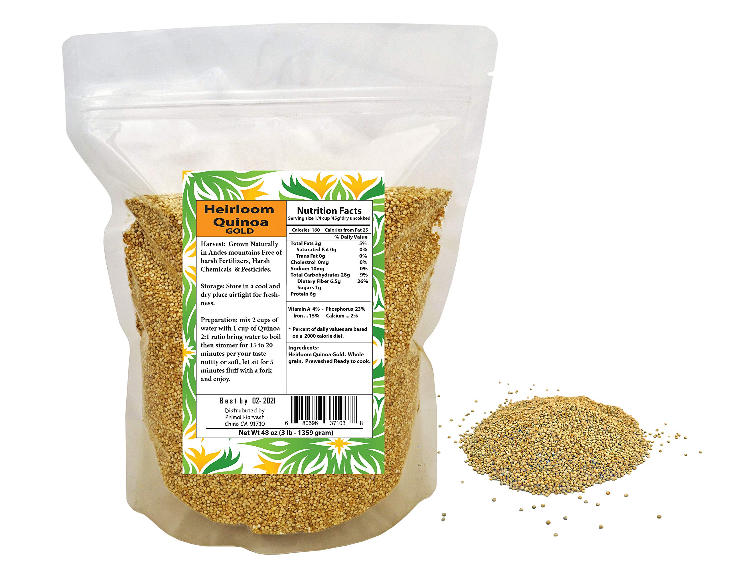 Organic Golden White Whole Quinoa Grain - Royal Non-GMO, Gluten Free, Bulk 12 oz - Perfect for Healthy Salads, Meal Prep & Vegan Cooking