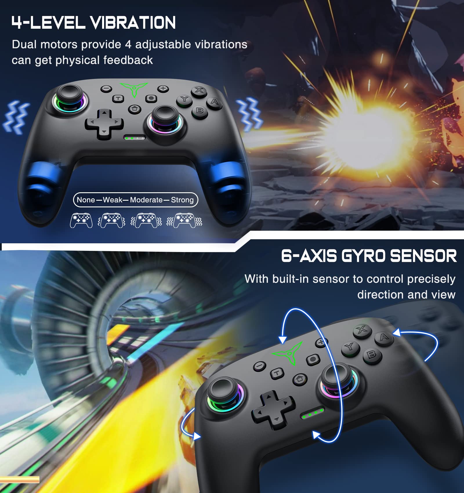 Wireless Switch Controller Compatible with Nintendo Switch, Switch Lite & OLED - RGB Lighting, Programmable, Turbo & Wake-Up Function for iOS, Android & PC - Perfect for Gaming, Streaming & Multiplayer Sessions
