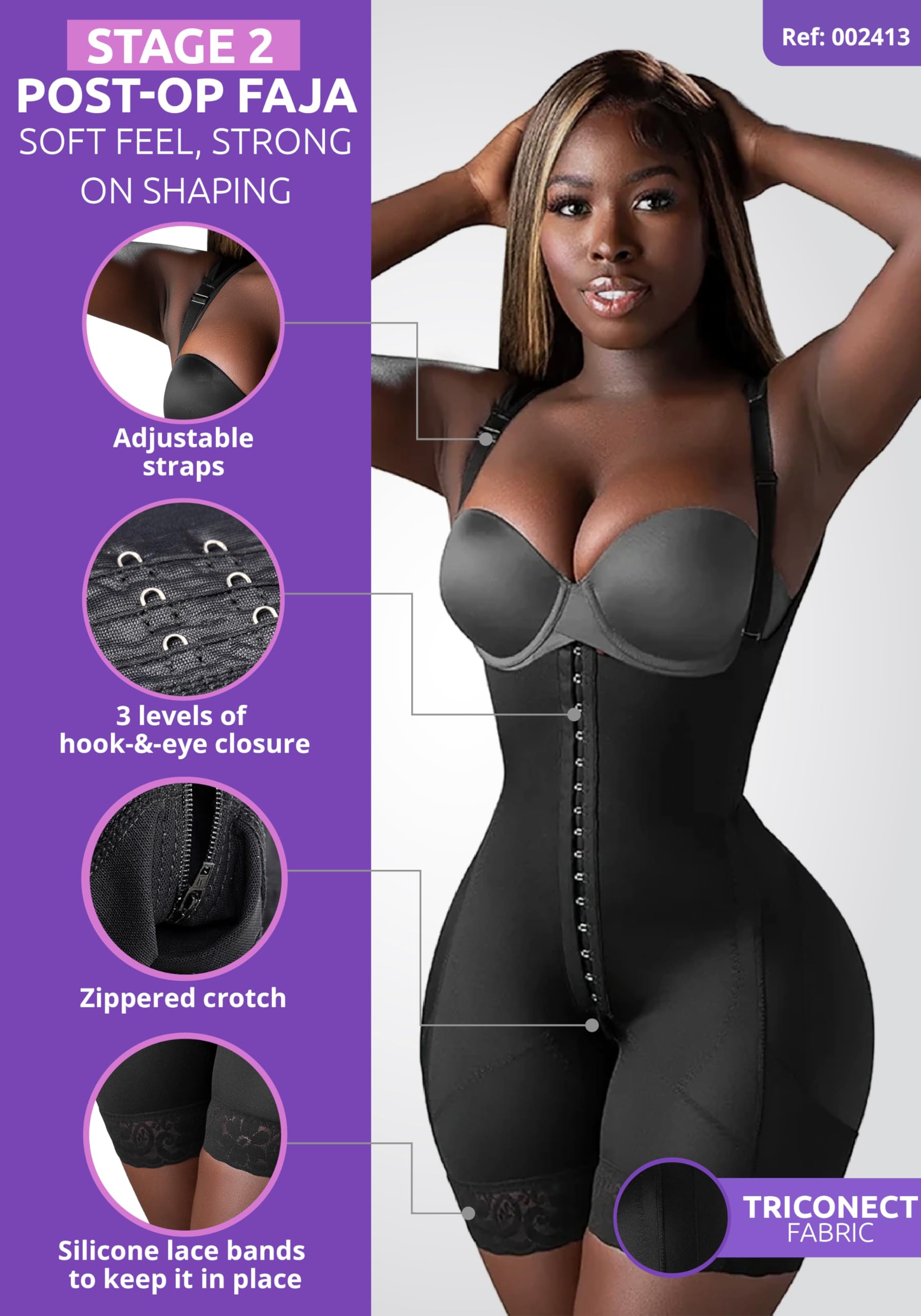 Snatched Body - Women's Stage 2 Colombian Faja Shapewear Without Bra - BBL Post Surgery Compression Garment - Waist Trainer & Body Shaper for Tummy Control - Perfect for Postpartum Recovery & Body Contouring