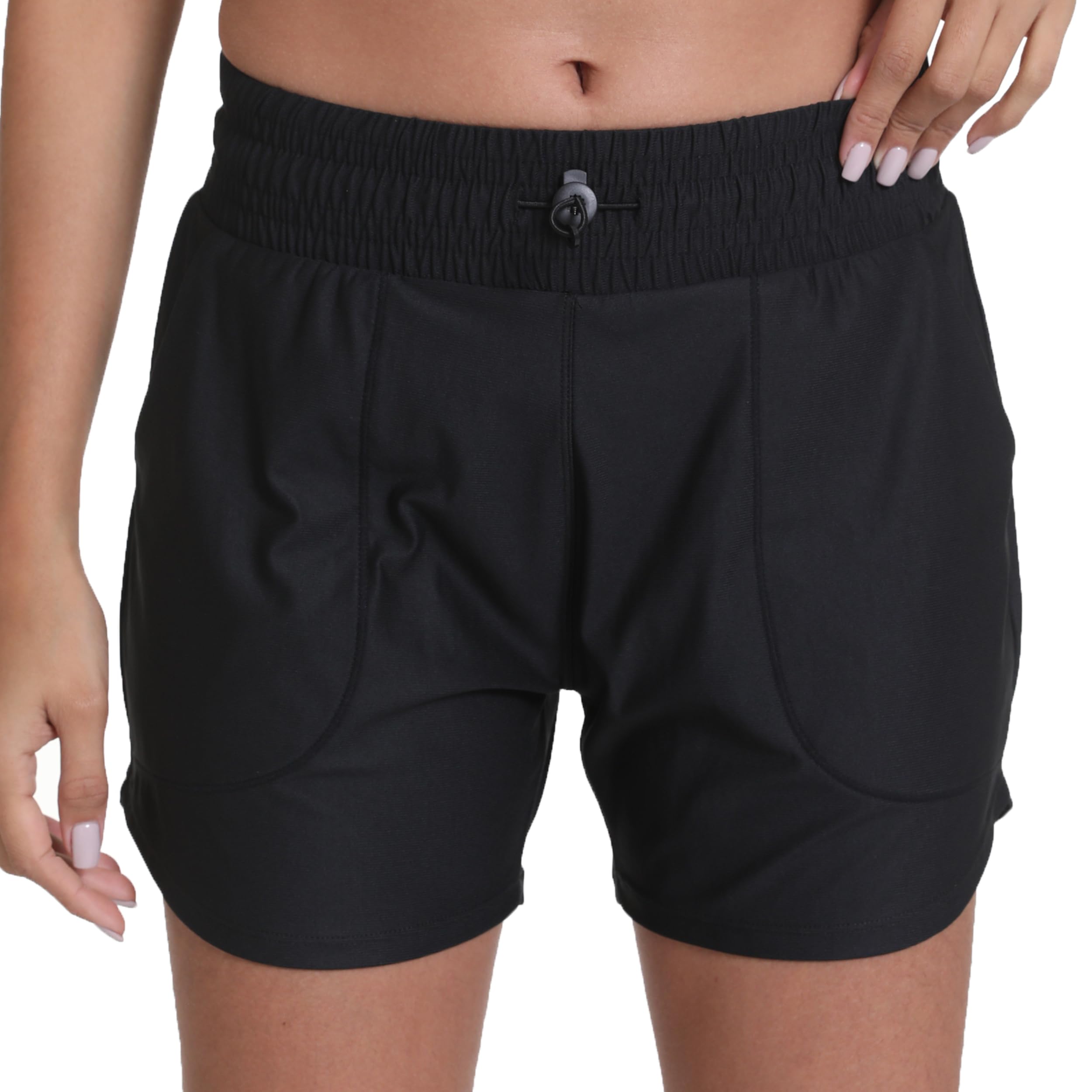 Haowind Women's Workout Shorts with Pockets - Mid Waist Athletic Running Shorts, Lightweight Gym Shorts with Liner - Perfect for Yoga, Jogging & Fitness Training