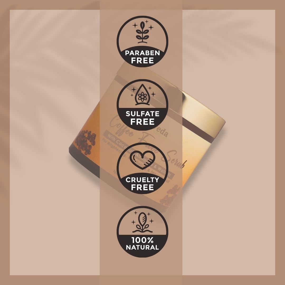 VeloxVeda Coffee Face Scrub for Women & Men - Natural Exfoliating Scrub with Coconut Oil & Shea Butter | Blackhead Remover & Skin Brightener | Organic, Paraben-Free, Cruelty-Free (100g) | Perfect for Morning Skincare Routine & Pre-Makeup Prep