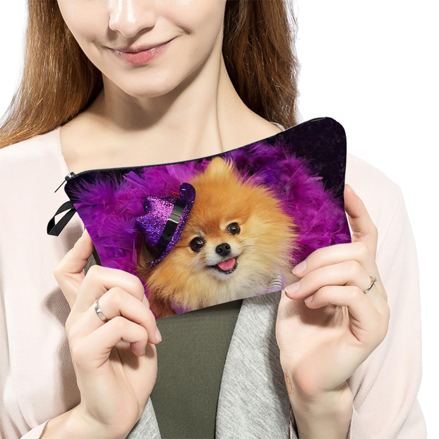 Cute Pomeranian Dog Makeup Bag for Women - Small Cosmetic Pouch for Purse, Travel & Toiletry - Zipper Pouch Gift for Dog Lovers & Girls - Perfect for Daily Use, Travel Essentials & Gifts for Her