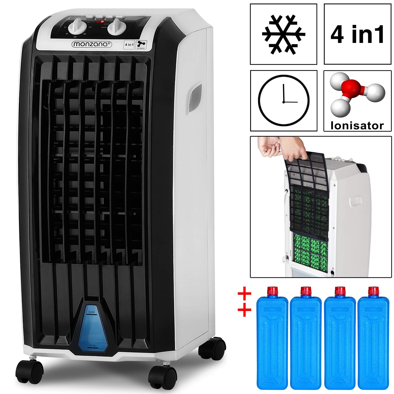 MONZANA® 4-in-1 Portable Air Cooler with 5L Tank, LED Display, Fan, Ionizer, Humidifier & Air Purifier - Perfect for Bedroom, Office & Home Cooling