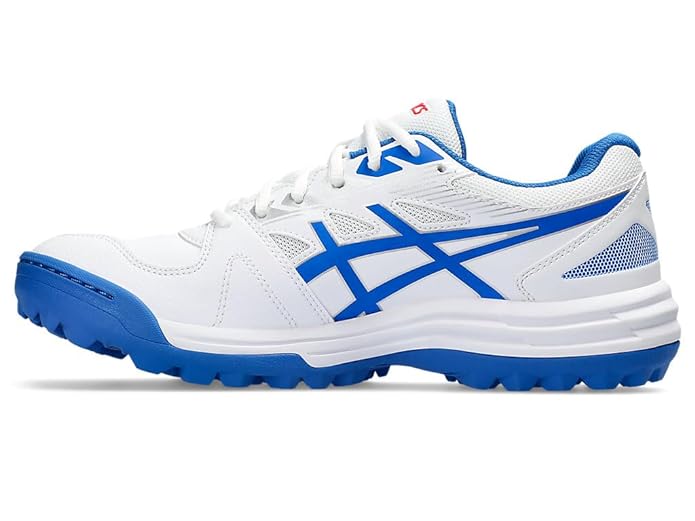 ASICS Gel Lethal Field White/Tuna Blue Cricket Shoes - Rubber Spikes for Enhanced Traction - Perfect for Professional Cricket Matches & Field Sports