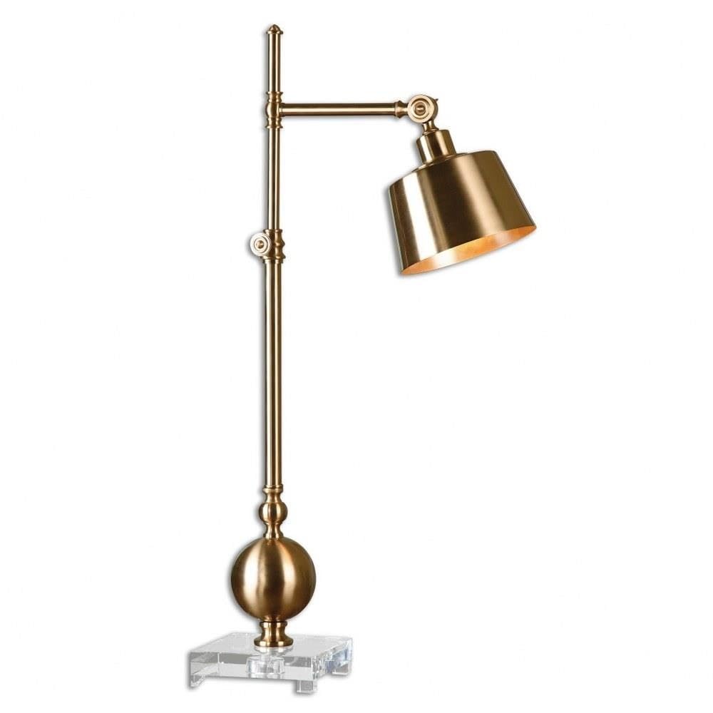 Brushed Brass Adjustable Task Lamp with Round Drum Shade & Crystal Base - 3-Way Switch for Bedroom, Office, or Study Desk Lighting
