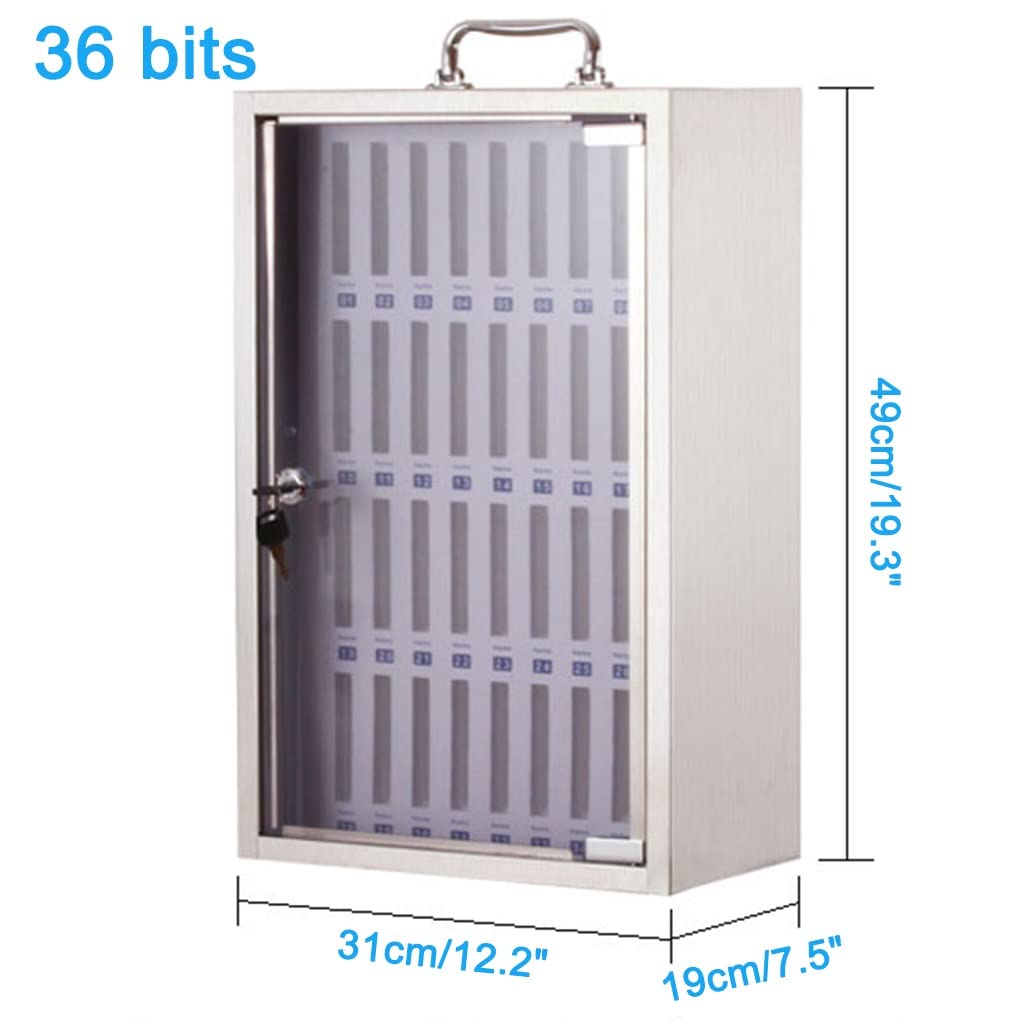 Stainless Steel Clear Wall Mounted Phone Storage Box - Portable Cell Phone Lock Cabinet for Home & Office (Silver, 36 Inch) - Perfect for Organizing Phones in Retail Stores, Salons, and Secure Device Storage