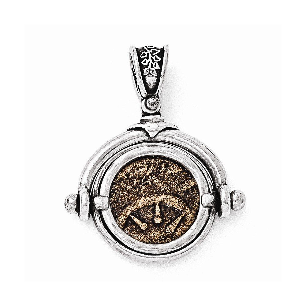 Antiqued Widows Mite Coin Pendant in Sterling Silver & Bronze - Biblical Jewelry for Women, Gift for Christian Faith - Perfect for Church, Bible Study & Spiritual Occasions