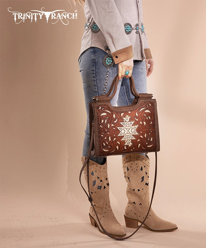Trinity Ranch Tooled Leather Tote Bag with Concealed Carry Pocket - Stylish & Functional Purse for Women, Perfect for Everyday Use, Travel, and Concealed Carry Needs