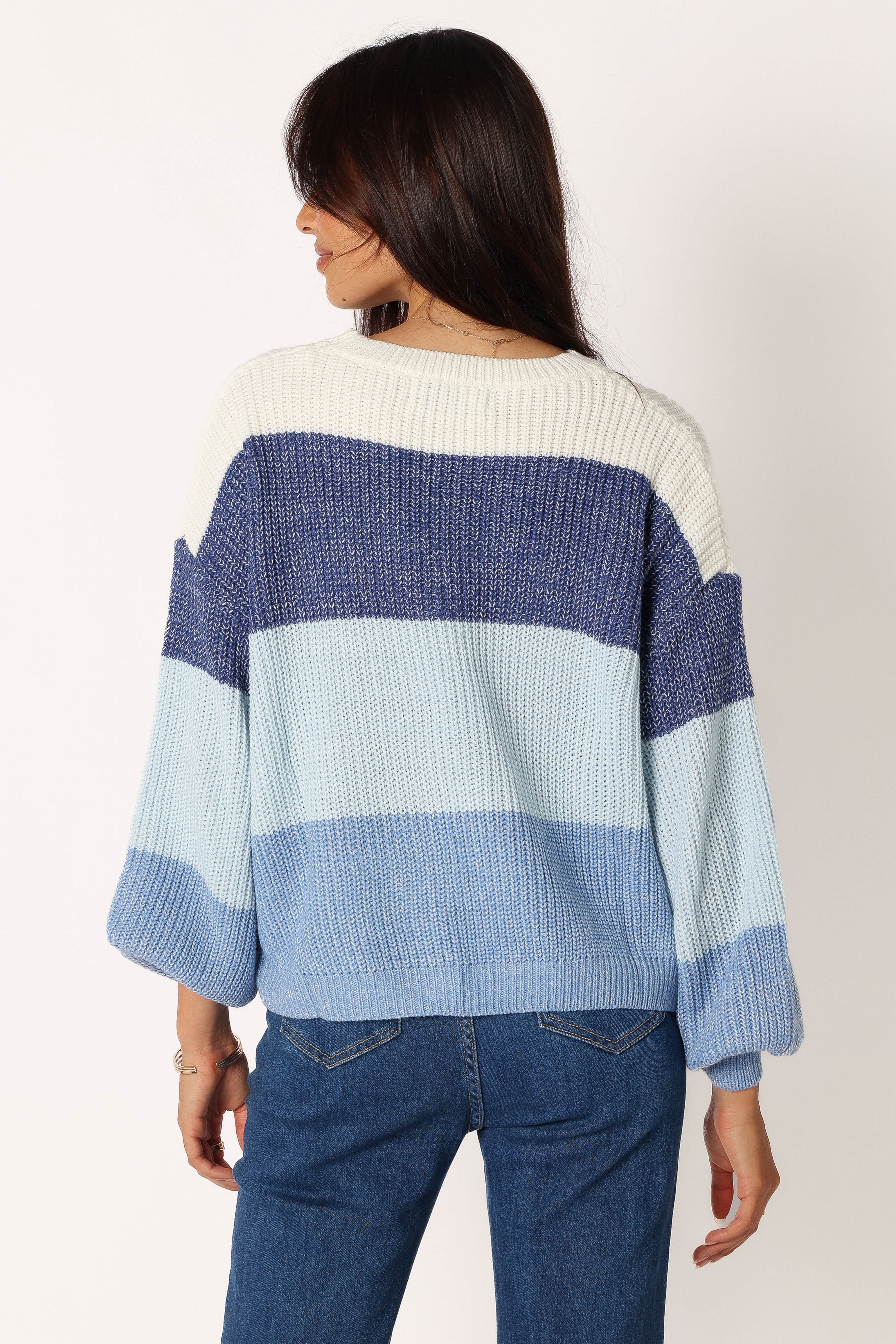 Danielle Knit Sweater Women's Casual Pullover Blue Multi Color Striped - Perfect for Fall Outfits, Office Wear & Cozy Weekends