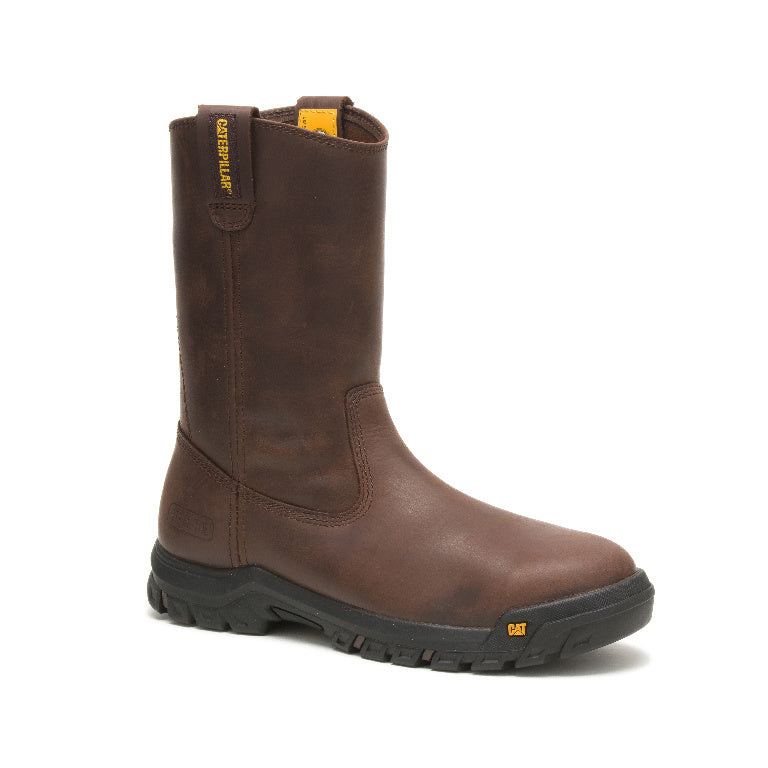 Men's Brown Steel Toe Pull-On Work Boots - Comfortable Drawbar Design for Construction & Warehouse Safety | OSHA Compliant Work Shoes for Electricians, Mechanics & Industrial Workers
