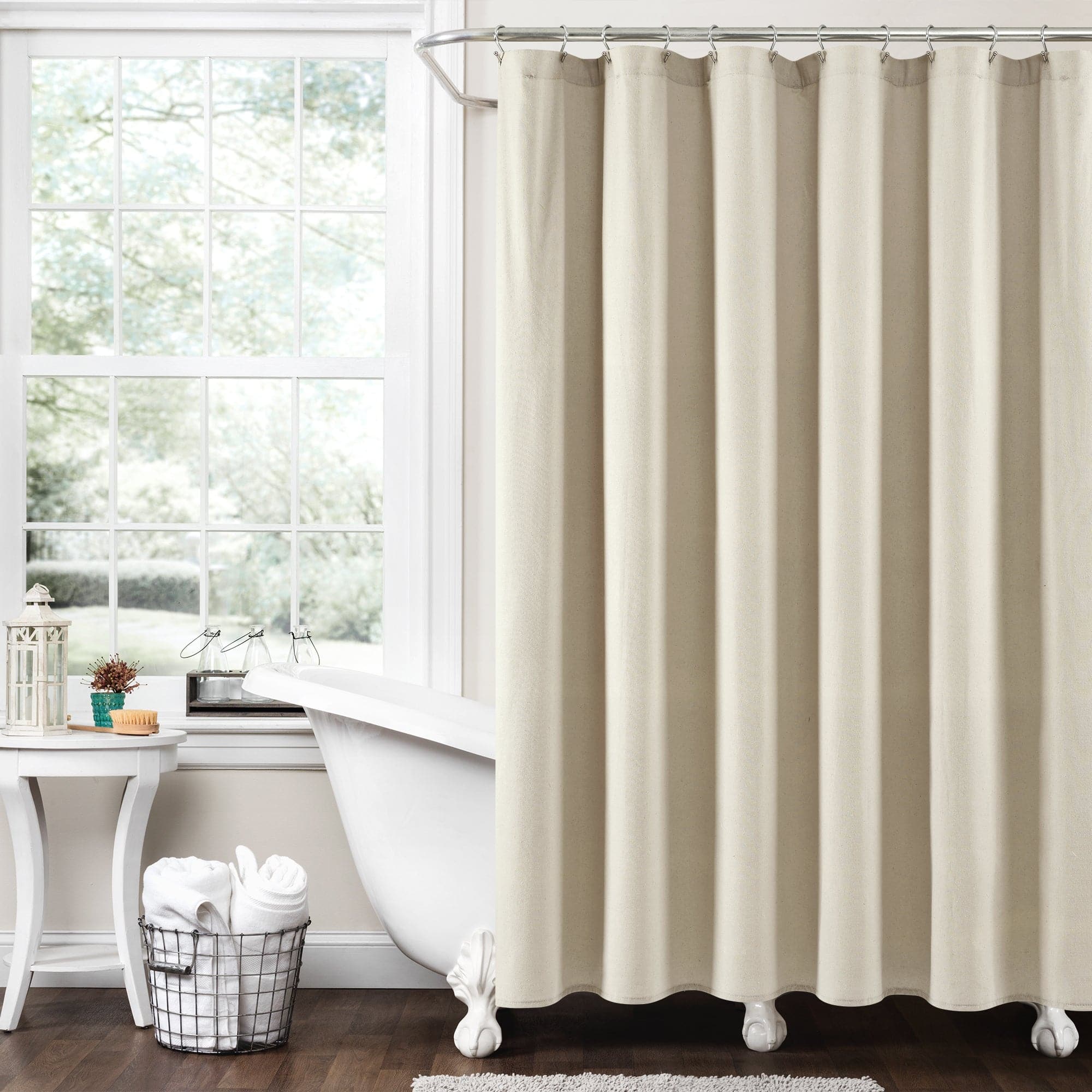 Boho Pom Pom Tassel Faux Linen Shower Curtain - Waterproof Bathroom Decor for Bohemian Style, Farmhouse & Coastal Homes (72x72 Inches) - Perfect for Master Bath, Guest Bath & Kids' Bathroom
