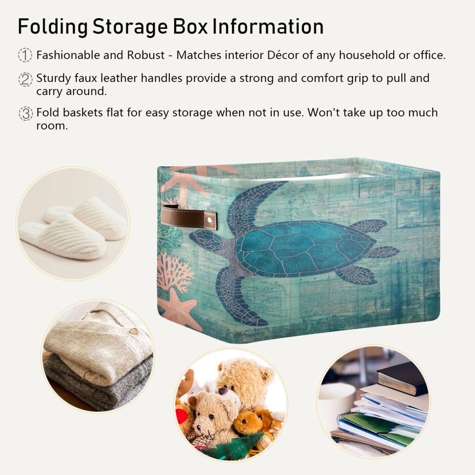 Large Fabric Storage Bins with Handles - Decorative Collapsible Baskets for Shelves, Closet Organizers | Perfect for Clothes, Toys, Home Storage & Pet Turtles | Space-Saving Home Organization Solution