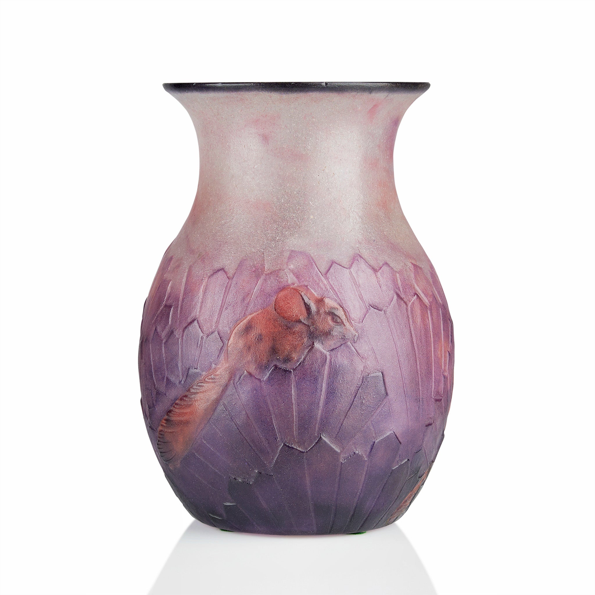 Gabriel Argy Rousseau Ecureuils Dans L'Herbe Pâte de Verre Glass Vase - Handcrafted French Art Glass Vase for Home Decor, Wedding Centerpiece & Luxury Gift