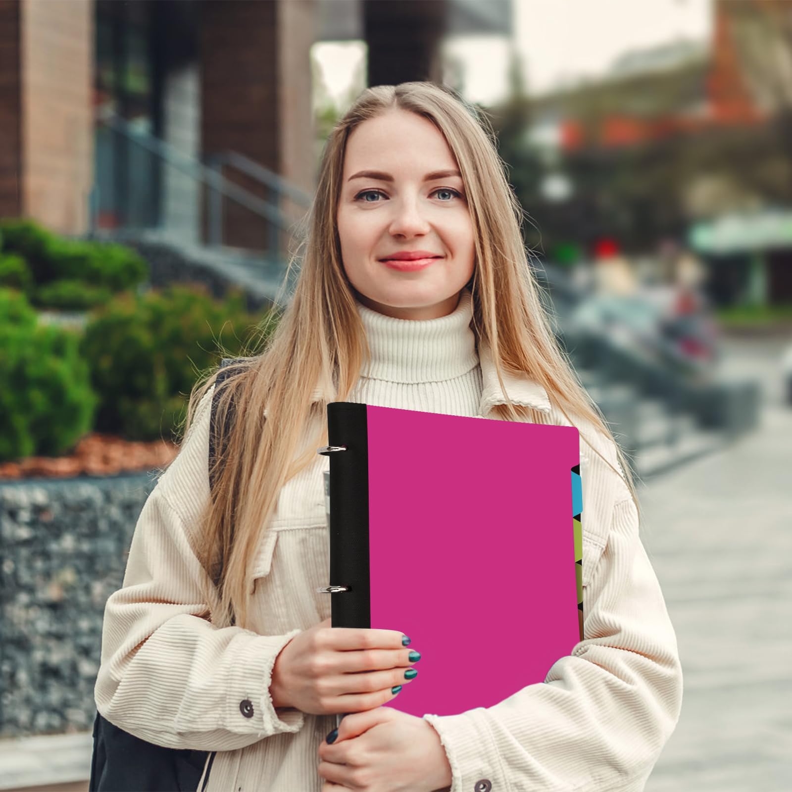 Refillable 3-Ring Binder Notebook - 1 Inch Flexible Pivotable Folder with Dividers & Pockets | Soft Foldable Binder for School, Office & Organizing (Pink) | Perfect for Students, Professionals & Note-Taking