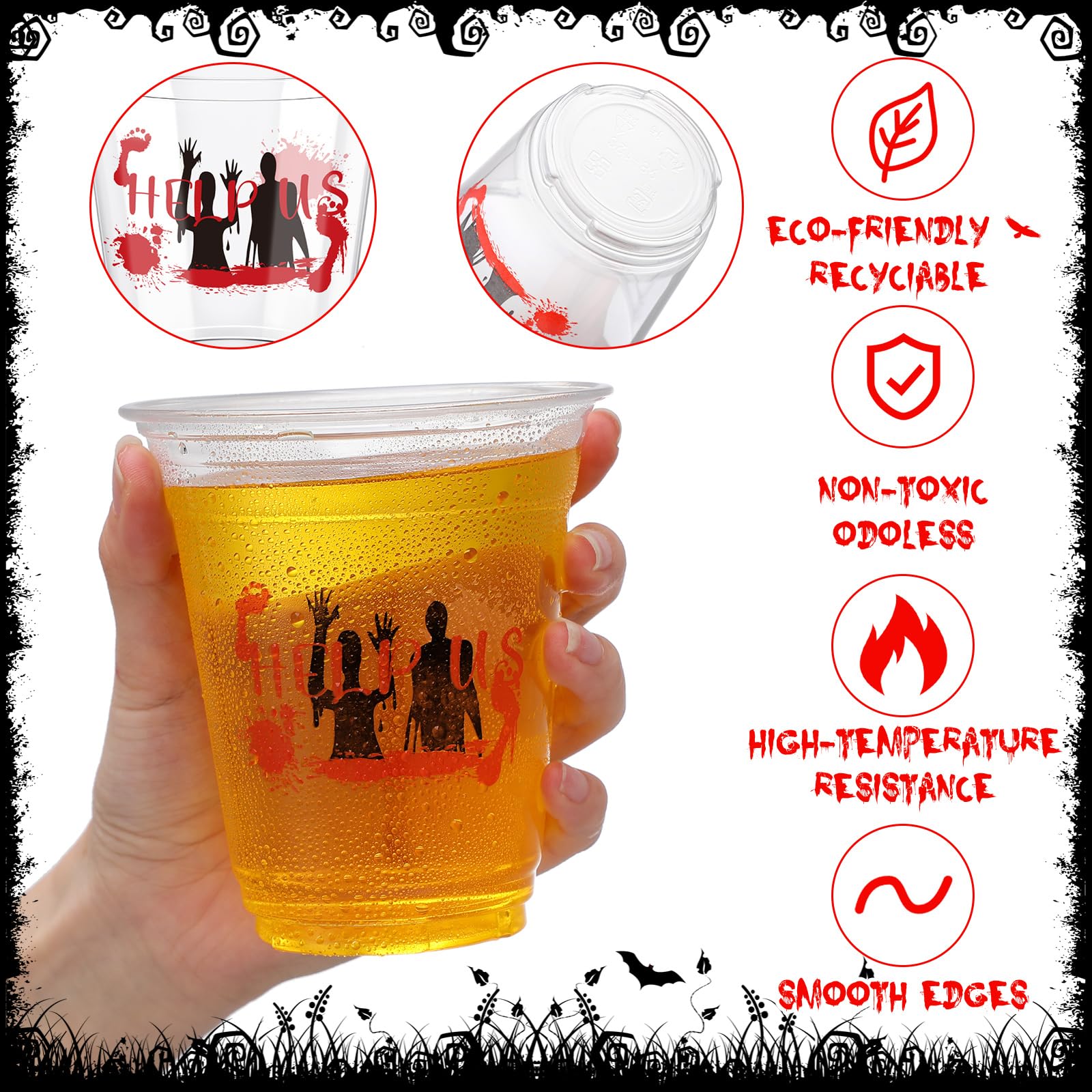**Dandat 100 Pcs Halloween Plastic Cups Bulk - 12 oz Clear Disposable Party Cups for Coffee, Juice & Beverages - Pumpkin, Witch & Ghost Blood Print - Perfect for Halloween Parties, Trick or Treat, and Spooky Decorations**