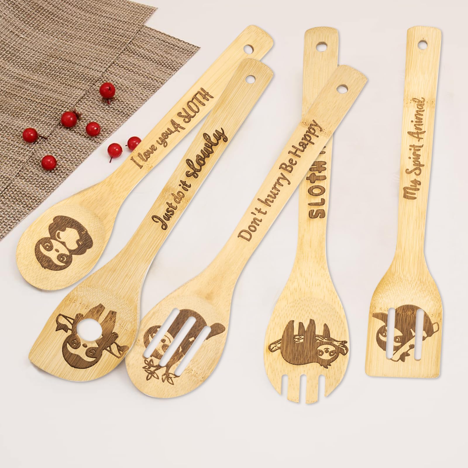 5PCS Sloth Wooden Cooking Spoons - Cute Sloth Kitchen Utensils Set - Perfect Housewarming & Wedding Gifts for Women - Sloth-Themed Kitchen Decor & Gadgets - Ideal for Baking, Cooking & Home Decor