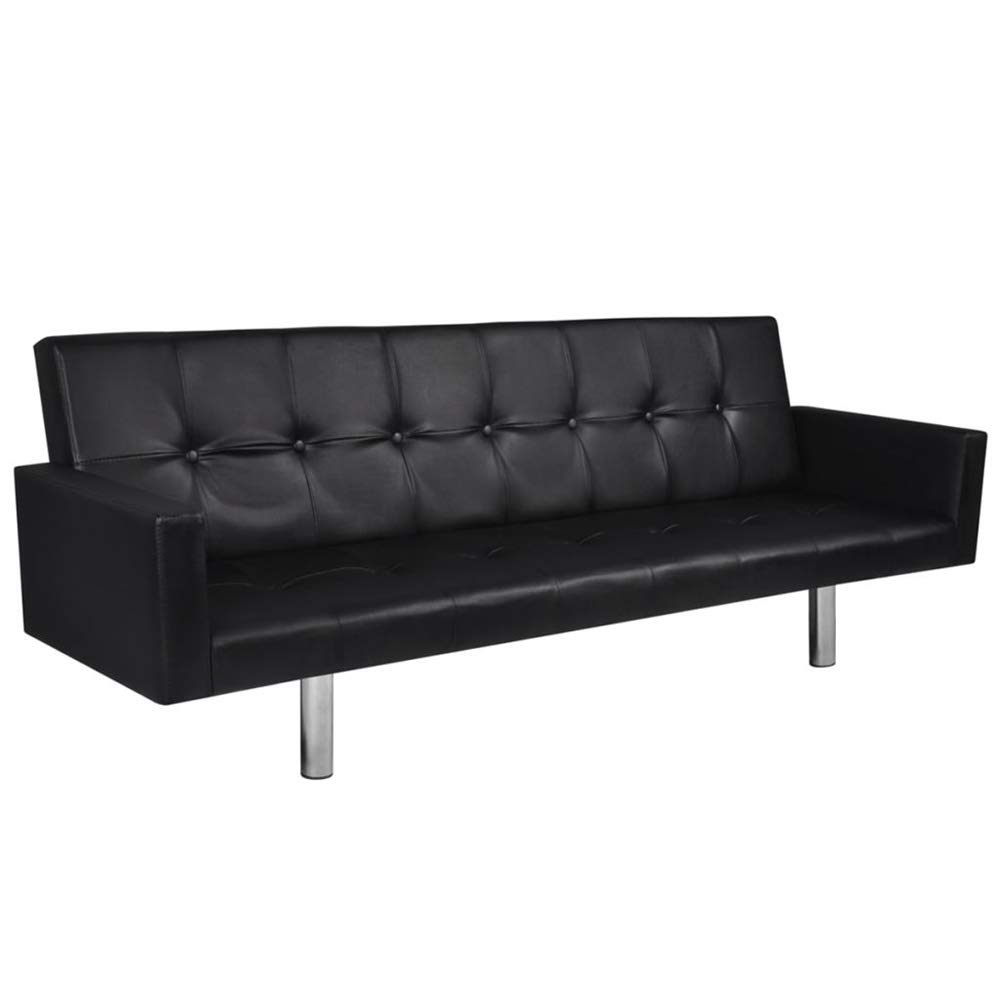 Zerone Convertible Sofa Bed with Armrests - Faux Leather Living Room Furniture for Small Spaces, Black - Perfect for Apartments, Guest Rooms & Home Offices