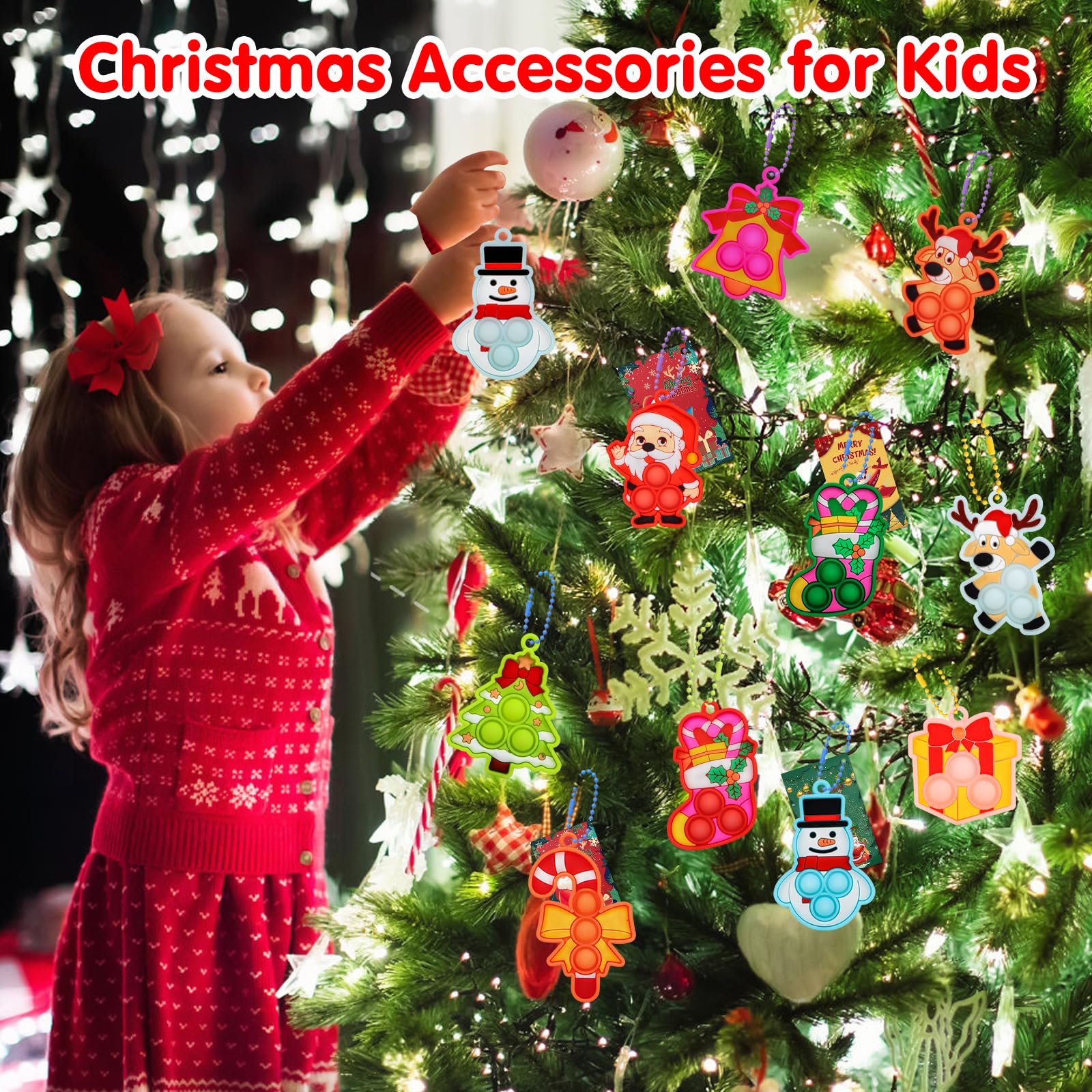 Christmas Pop Fidget Toys for Kids - 24 Pack Bulk Stocking Stuffers & Party Favors, Sensory Stress Relief Toys for Classroom Gifts, Holiday Goodie Bag Fillers (Great for Christmas Parties & School Events)