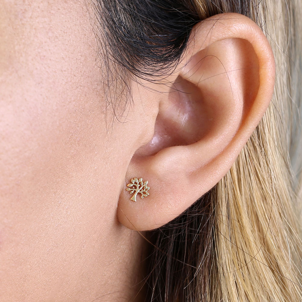 14K Solid Yellow Gold Tree of Life Stud Earrings for Women - Minimalist Nature Inspired Jewelry - Perfect for Everyday Wear, Gifts & Special Occasions