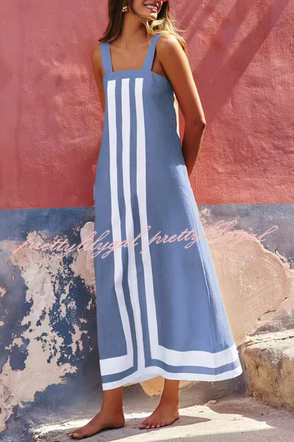 Stylish Striped Print Resort Maxi Dress for Women - Casual Sling Summer Beach Dress for Vacations & Outdoor Parties