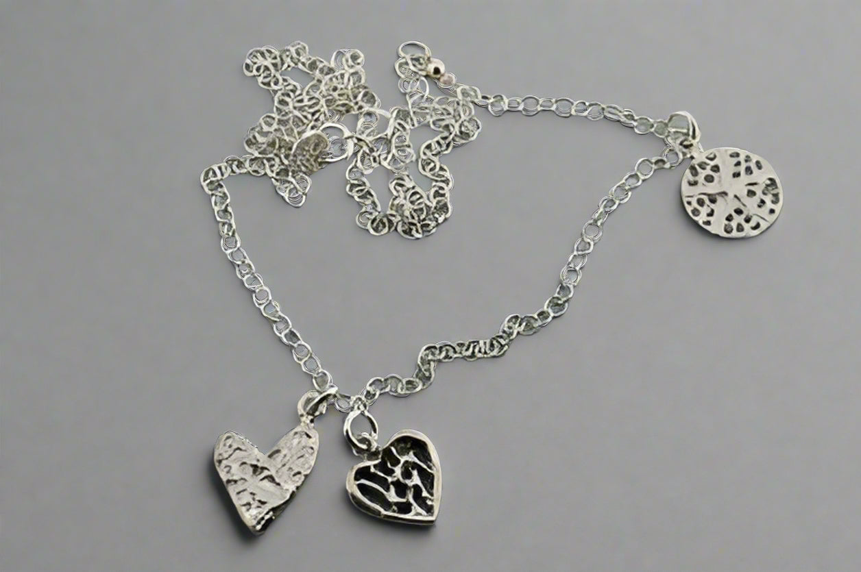 3 Disc Necklace with Lace & Heart Charm - Elegant Layered Pendant for Women | Perfect for Date Night, Wedding & Special Occasions