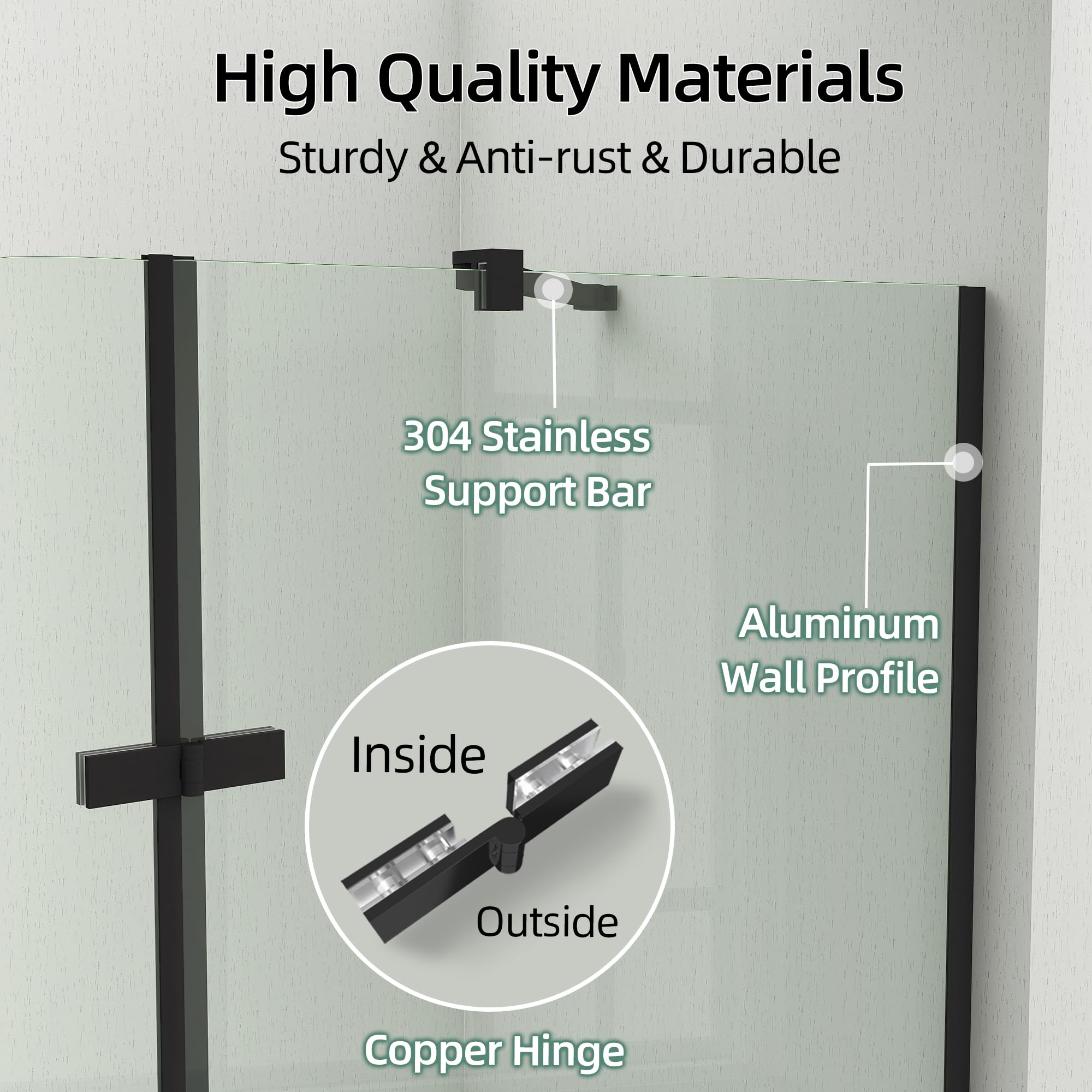 Frameless Folding Swing Shower Door for Bathtub - 48