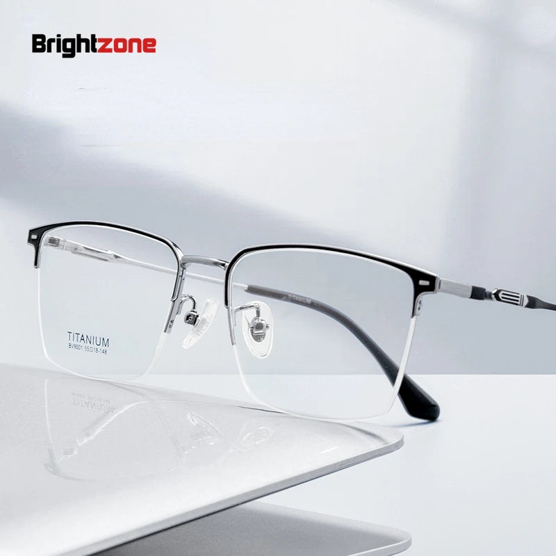 Brightzone Women's Semi-Rimless Square Titanium Eyeglasses Frame 71203 - Lightweight & Durable Glasses for Work, Reading & Fashion