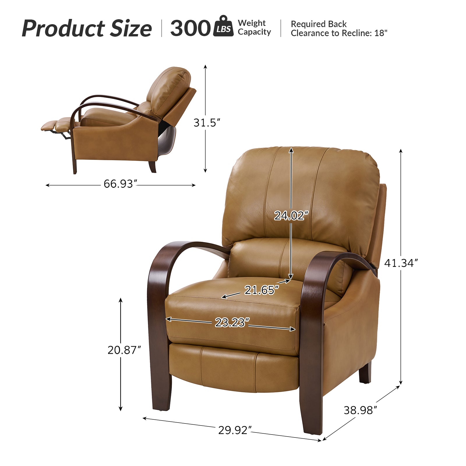 Melissa Genuine Leather Manual Recliner Chair - Handcrafted Full Grain Leather Living Room Recliner with Smooth Manual Mechanism, Perfect for Home Theater, Gaming, and Relaxation