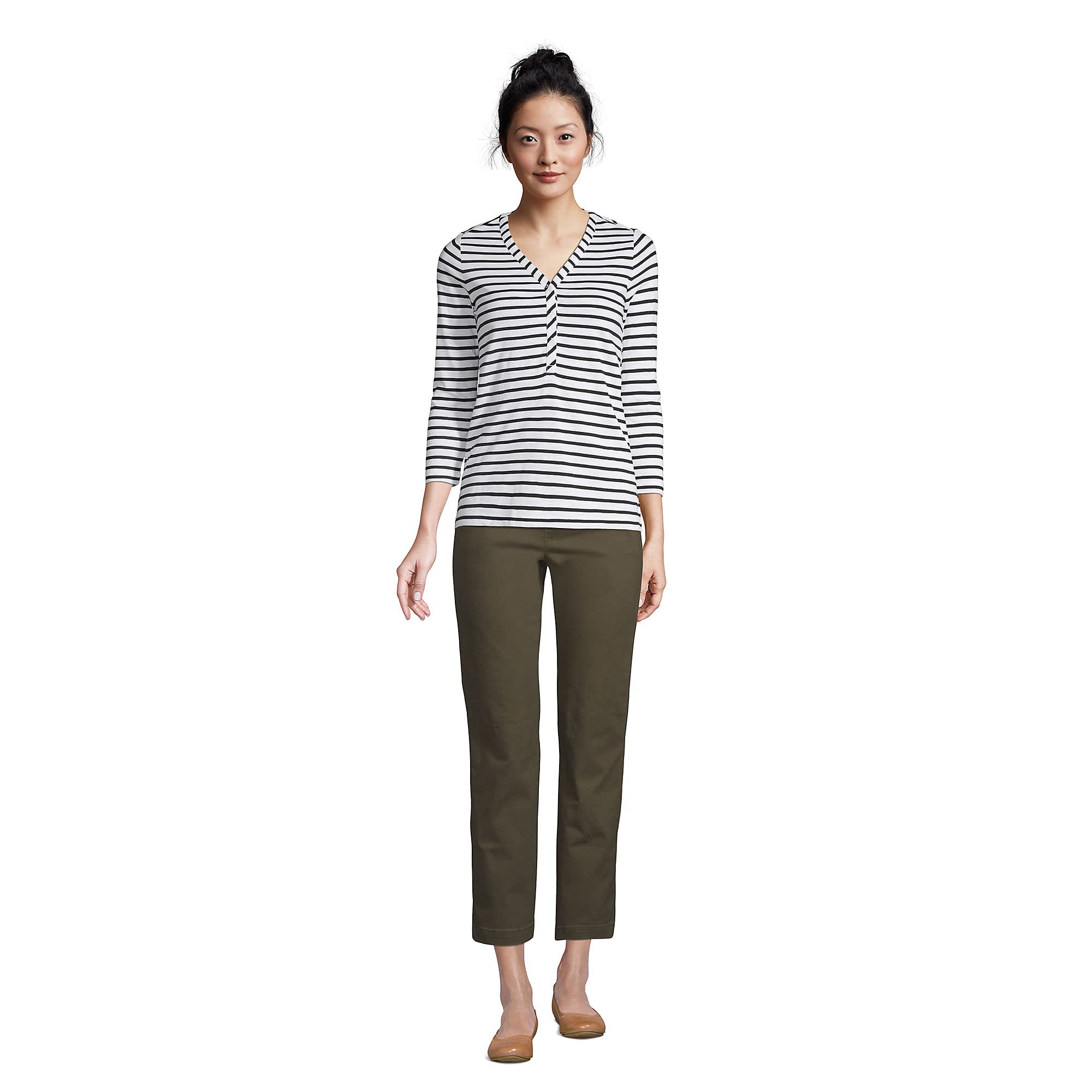 Lands' End Women's Mid Rise Pull-On Chino Crop Pants - Forest Moss, Size 10 Regular | Comfortable Stretch Casual Pants for Work, Travel & Everyday Wear