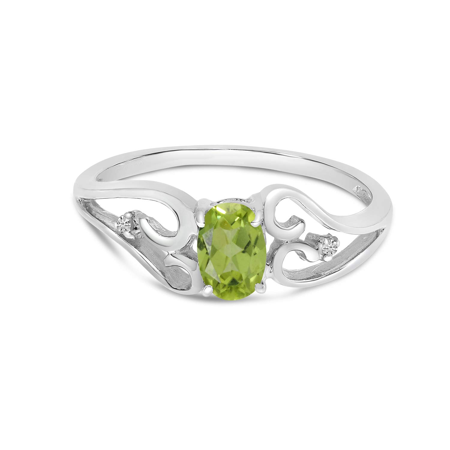 14K White Gold Oval Peridot & Diamond Engagement Ring for Women - Elegant Wedding, Anniversary & Promise Jewelry Gift