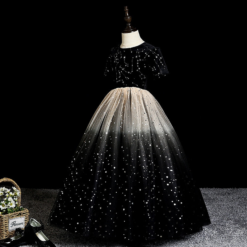 Elegant Black & White Gradient Sequin Evening Dress for Baby Girls - Toddler Princess Ball Gown for Special Occasions, Birthday Parties & Photo Shoots