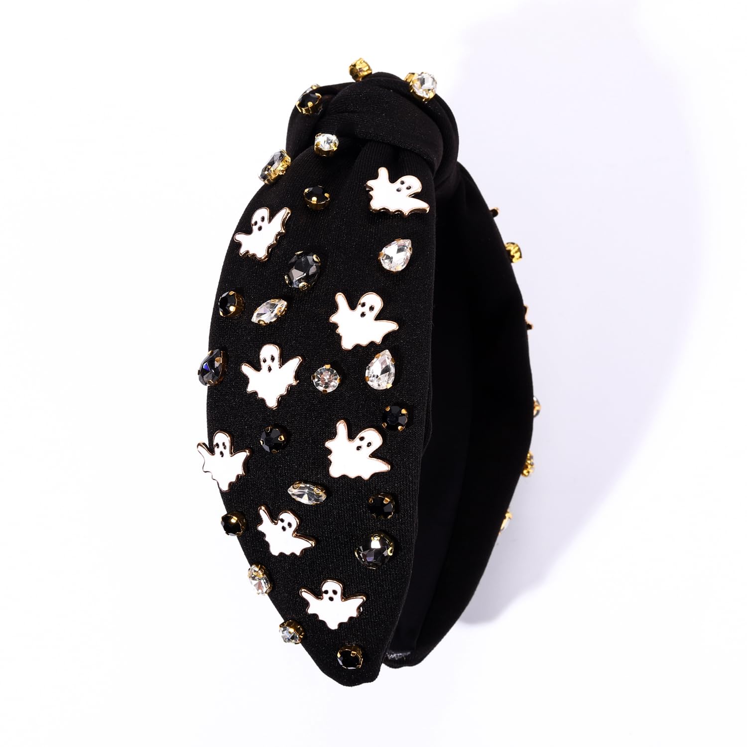 **Spooky Halloween Headband for Women - Pumpkin Spider Ghost Rhinestone Crystal Knotted Headband - Elegant Wide Top Knot Hair Accessory for Halloween Party Outfits & Costume Gifts**    *(Perfect for Halloween Parties, Trick-or-Treating, Costume Contests & Spooky Photo Shoots!)*