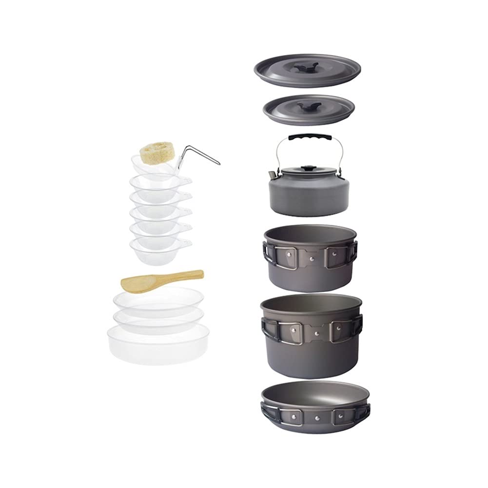 4-5 Person Aluminum Alloy Camping Cookware Set with Kettle & Utensils - Lightweight Outdoor Cooking Pot for Hiking, Picnic & Backpacking | Perfect for Family Camping Trips & Wilderness Adventures