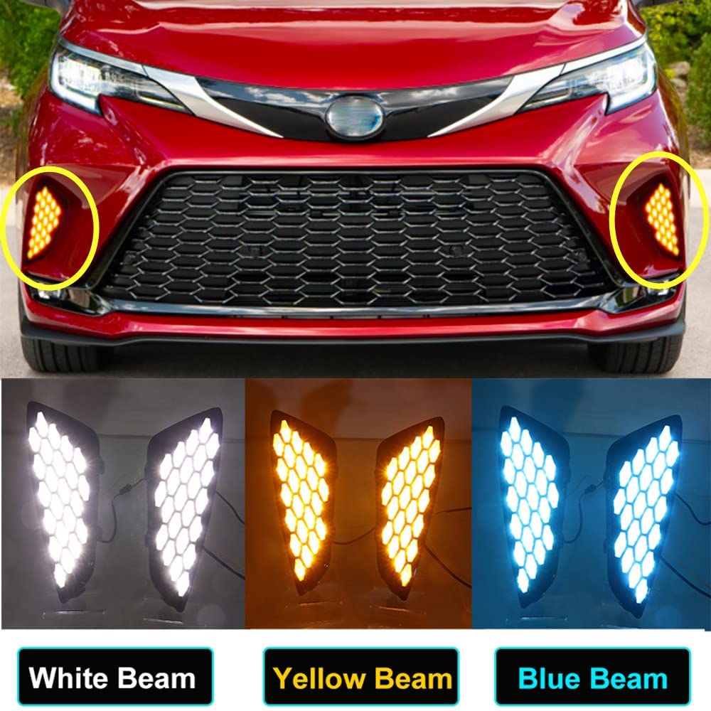 2021-2023 Toyota Sienna XSE LED Daytime Running Lights with Turn Signal - Yellow DRL & Blue Night Lights - Fog Lamp Cover - Upgrade for Better Visibility & Style