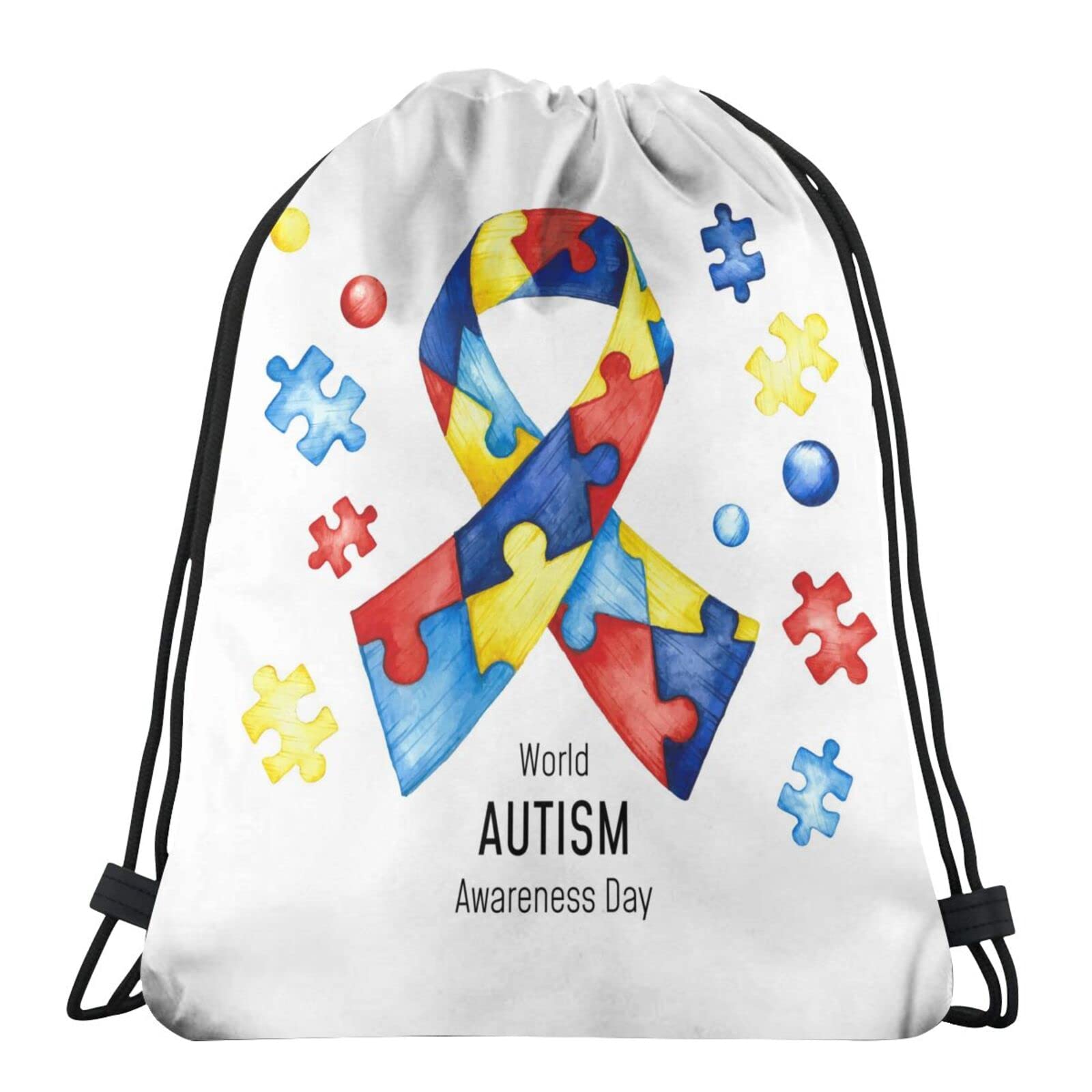 Autism Awareness Day Watercolor Art Drawstring Backpack - Lightweight Sports Gym Bag for Yoga, Dance, Swimming & Beach Activities - Perfect for School, Travel & Outdoor Adventures