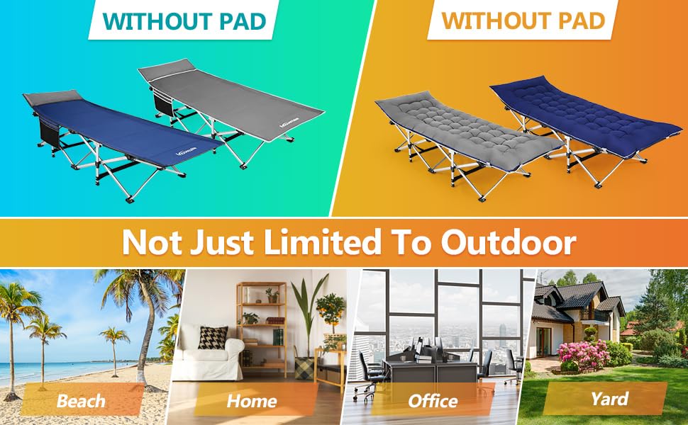 Homdox Portable Folding Camping Cot - Adjustable Reclining Chaise Lounge with Pillow for Adults - Outdoor Sleeping Cot & Lounge Chair for Camping, Beach, Pool, Patio - Perfect for Relaxing, Sunbathing & Outdoor Adventures