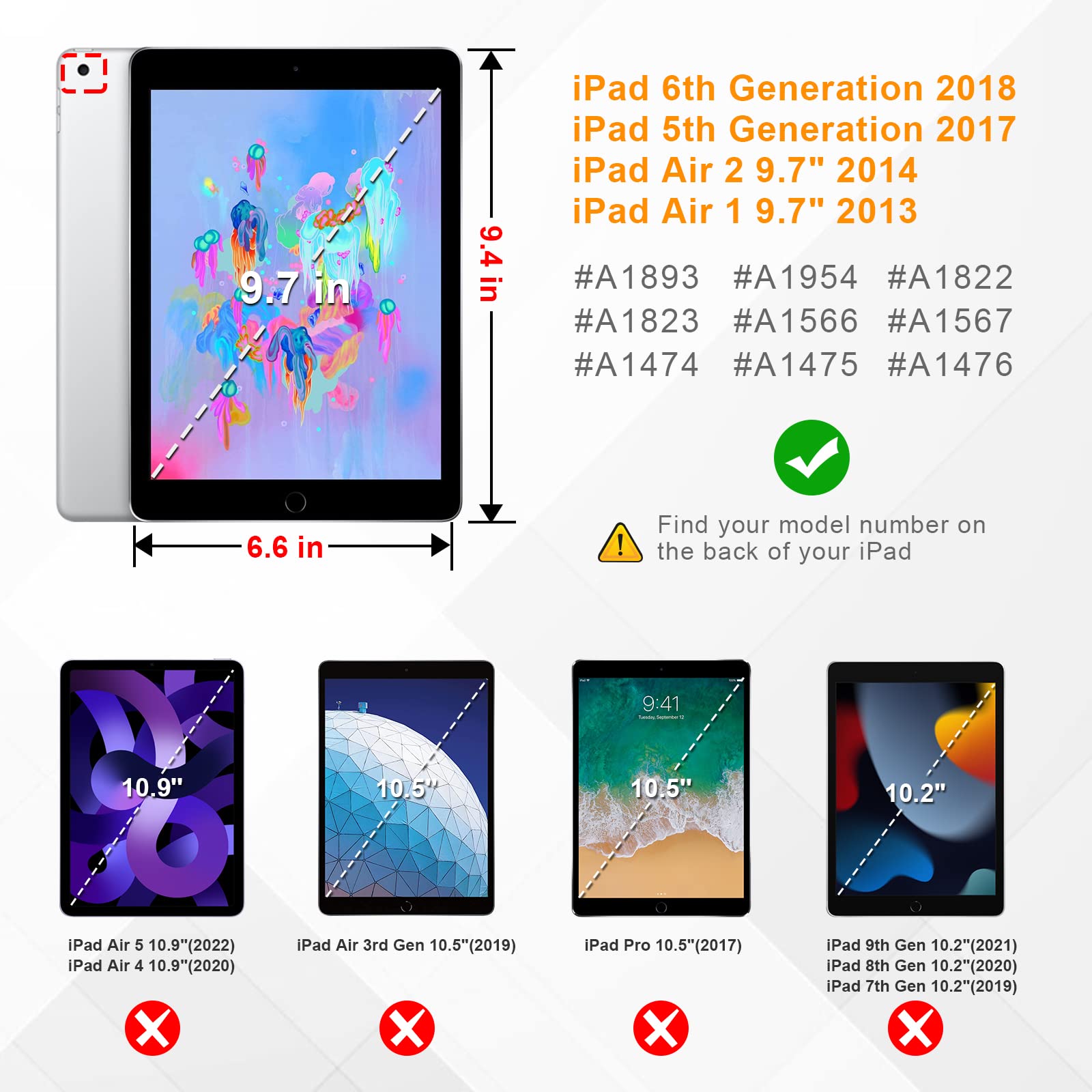 Fintie Magnetic Stand Case for iPad 6th/5th Generation (2018/2017), iPad Air 2/Air 1 (9.7 Inch) - Shockproof Rugged TPU Back Cover with Auto Wake/Sleep, Multiple Viewing Angles, Navy Blue | Perfect for Work, Study, and Entertainment