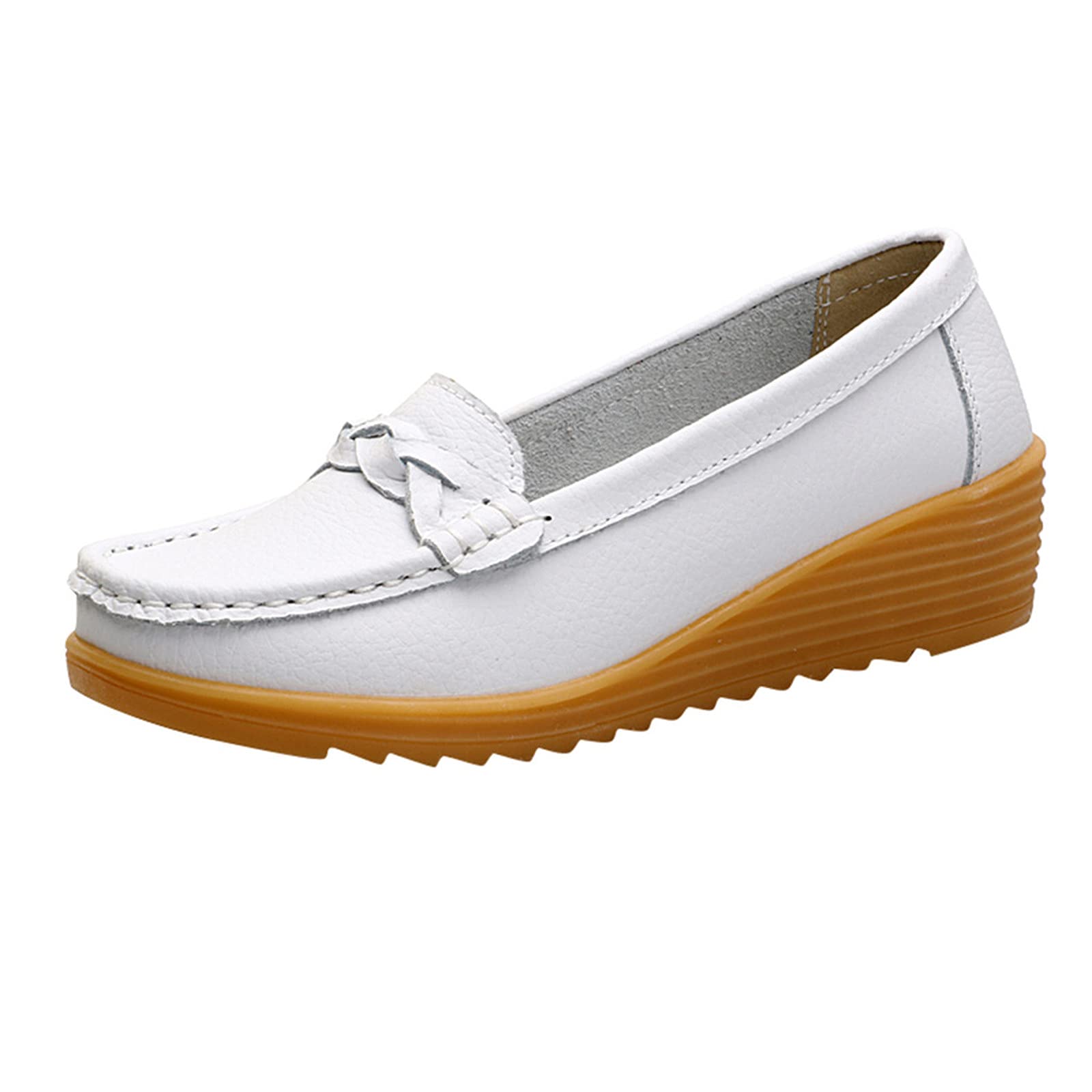 Women's Leather Loafers Size 5 - Slip-On Wedge Shoes for Work & Casual Wear | Soft Color Solid Leather Slip-On Shoes for Women | Office, Commuting & Everyday Comfort