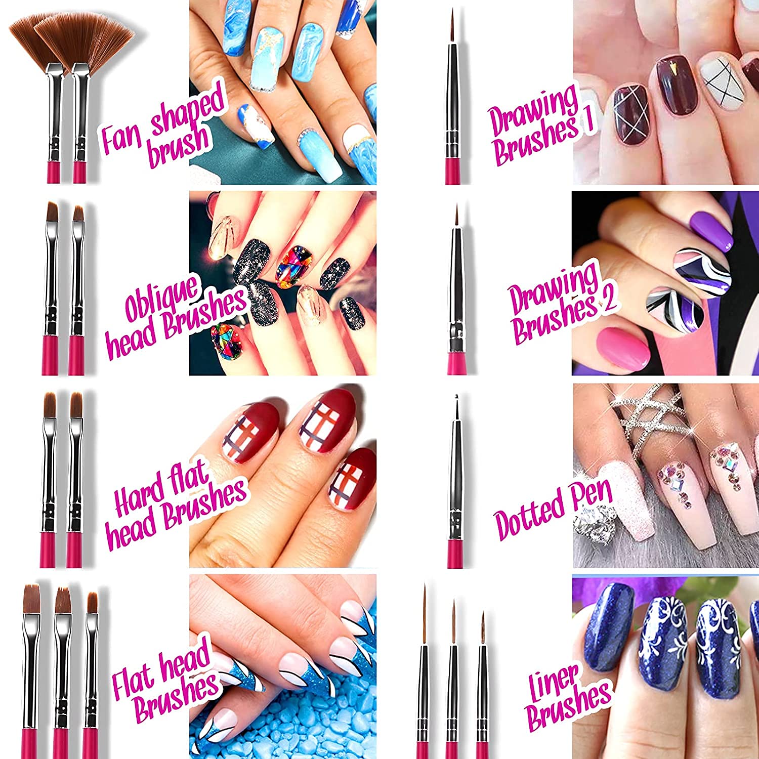 20 Pcs Professional Nail Art Brush Set - Dotting Tools, UV Polish Brushes, Acrylic Nail Design Painting Kit for Manicure & Nail Art - Perfect for Salon, Home DIY & Professional Nail Artists