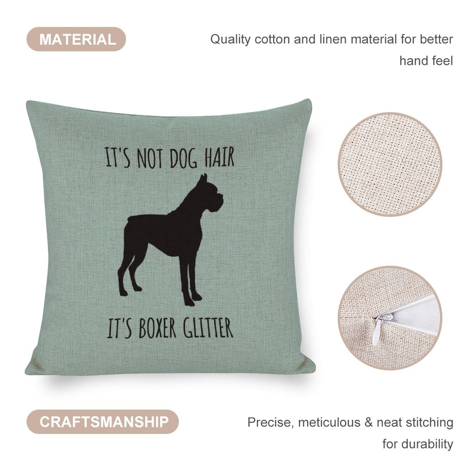 Boxer Dog Pillow Cover 16x16 Inches - Funny Boxer Glitter Dog Hair Design - Perfect Gift for Boxer Lovers, Dog Moms & Home Decor - Great for Living Room, Bedroom & Dog Lover Gifts