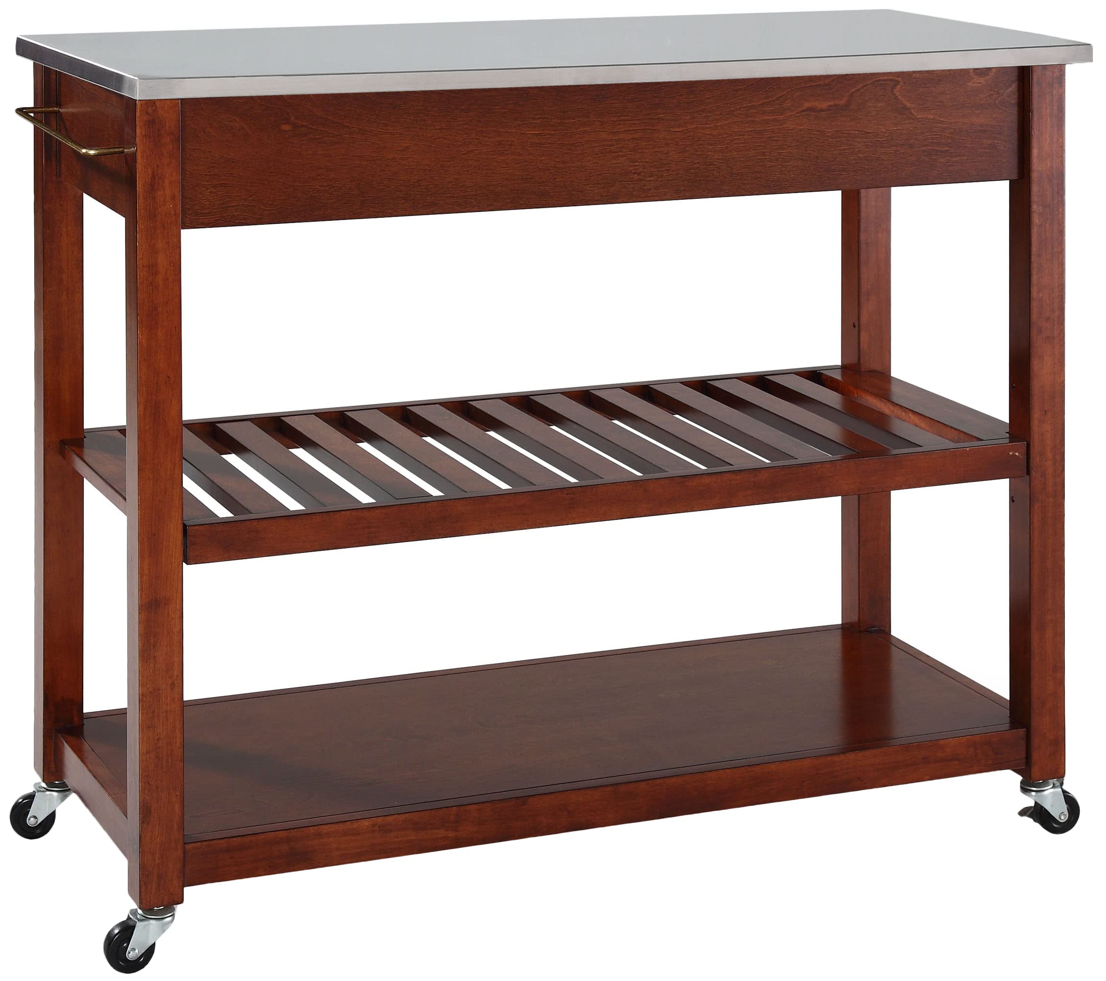 Crosley Stainless Steel Kitchen Cart with Shelves - Microwave Stand, Coffee Bar, Prep Station - Compact Rolling Utility Cart for Small Spaces, Apartments & Dorm Rooms
